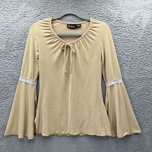 Vintage Y2K Shirt S/M‎ Mesh Lettuce Hem Sheer Patchwork Boho 90s Hippie Cottage